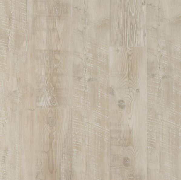 Pergo Chalked Abiding Pine LF001011 Waterproof Laminate Wood Flooring - swatch of pale wood or light tan wood floor with saw cut marks and knots