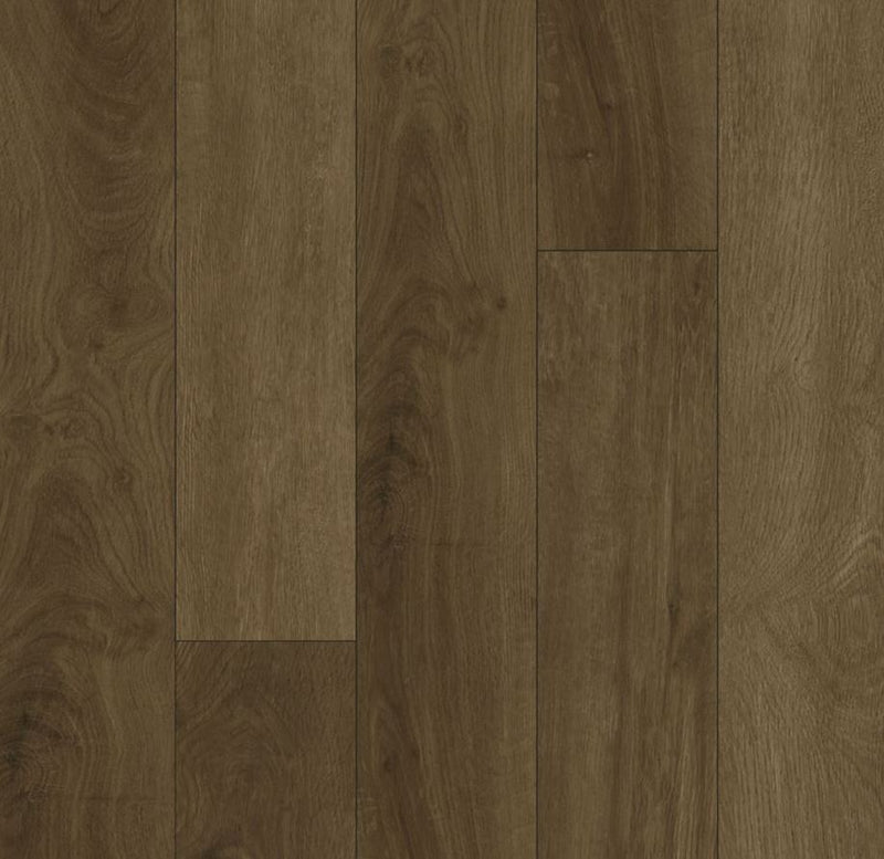 Mohawk Grandwood Lava Java Luxury Vinyl Tile / LVT Flooring - swatch of medium brown rustic heavy grained and knotted wood look waterproof vinyl plank floor